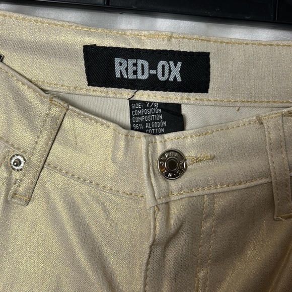 RED -OX   VTG SHINY SKINNY FIT STRETCH JEANS . Handmade . Size 7/8 low rise - Picture 6 of 12